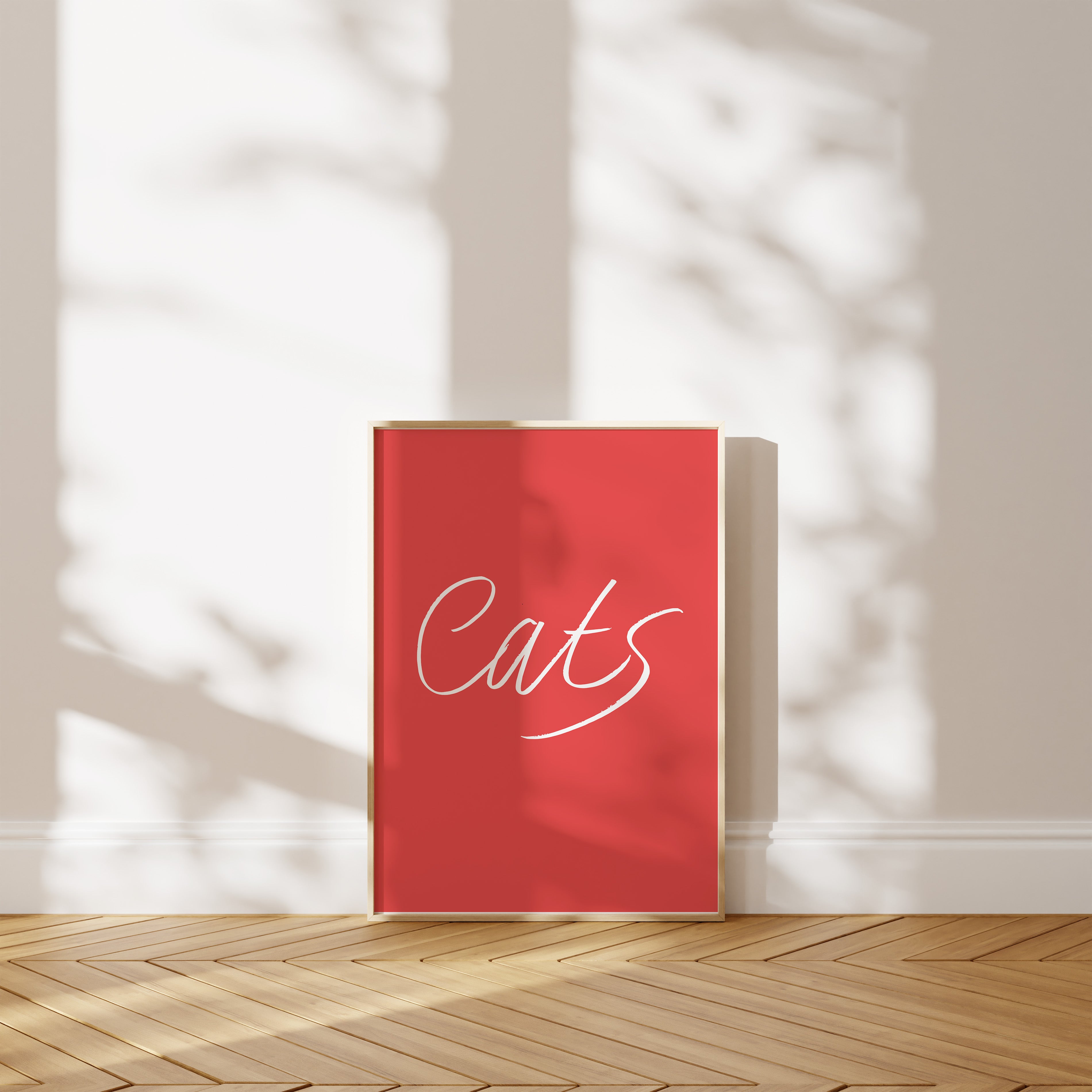 'Cats' Poster — Hand Lettered, Terracotta Red, CEO-Approved